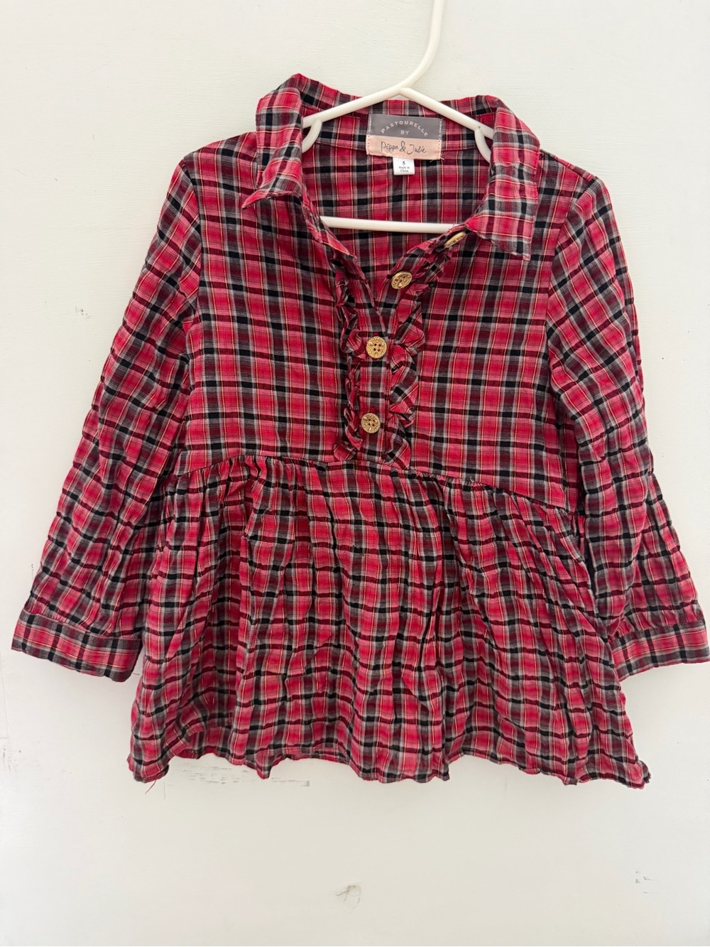Pippa and Julie red Plaid Girls' Long-Sleeve Tunic